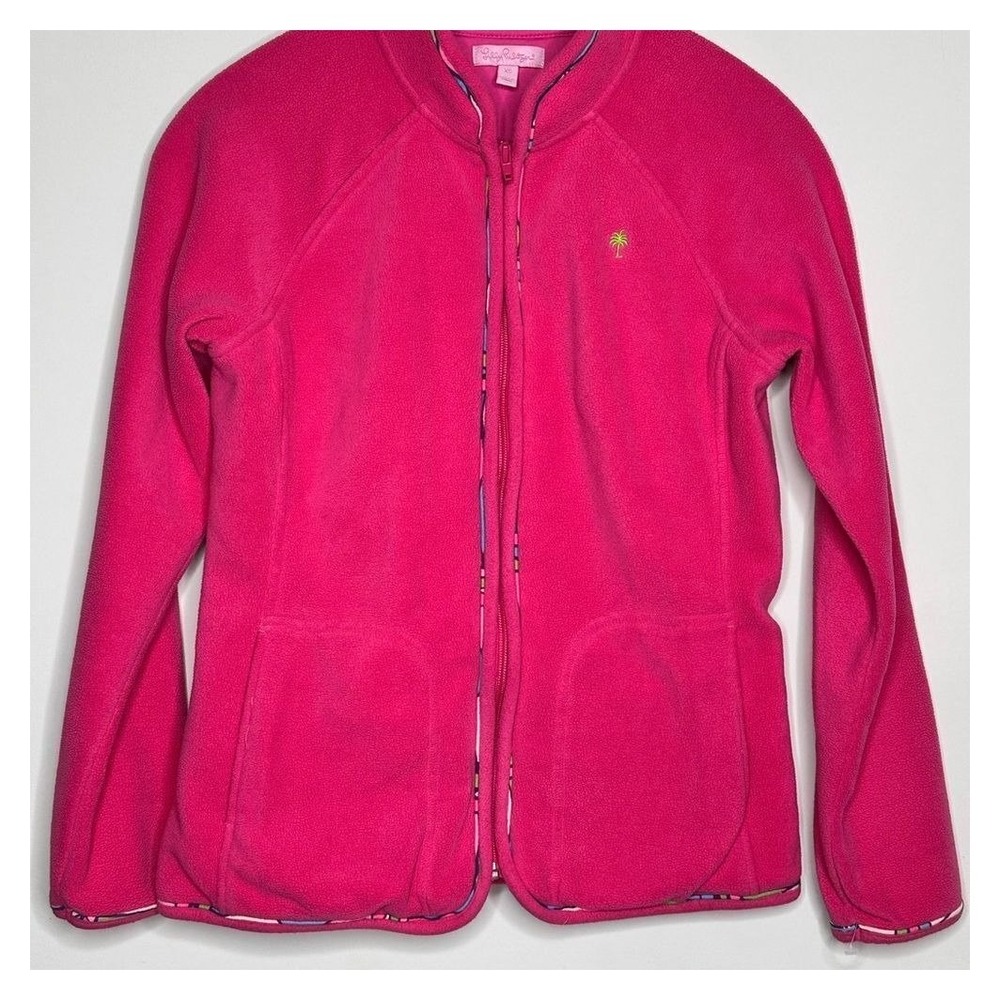 Lilly Pulitzer Pink‎ Fleece Zip Up Jacket Palm Tree Logo XS
